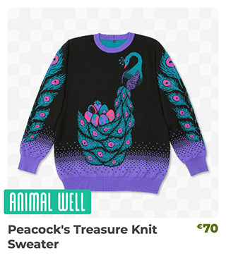 Peacocks's Treasure Knit Sweater is back in stock at Fangamer.eu