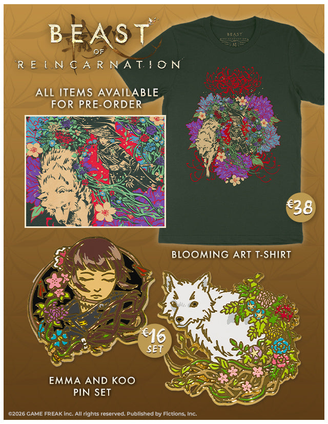 New Beast of Reincarnation merch available for preorder now at Fangamer.eu!