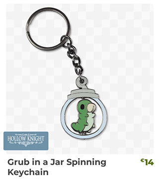 Hollow Knight Grub in a Jar Spinning Keychain is back in stock at Fangamer.eu