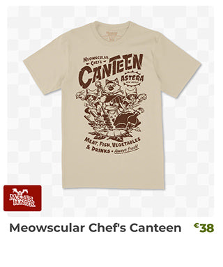 Meowscular Chef's Canteen T-Shirt is back in stock at Fangamer.eu