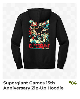 Supergiant Games 15th Anniversary Zip-Up Hoodie is back in stock at fangamer.eu