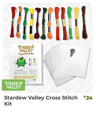 Stardew Valley Cross Stitch Kit is back in stock at fangamer.eu