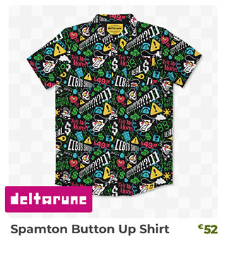 Spamton Button Up Shirt is back in stock at fangamer.eu