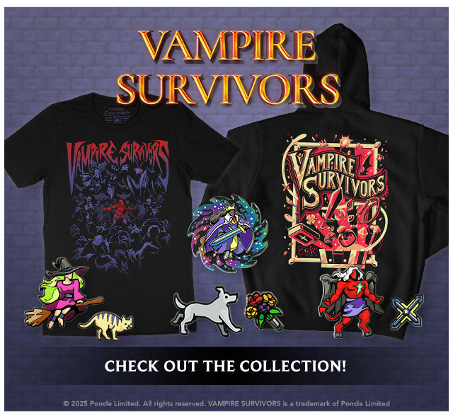 Check out our Vampire Survivors collection at Fangamer.eu
